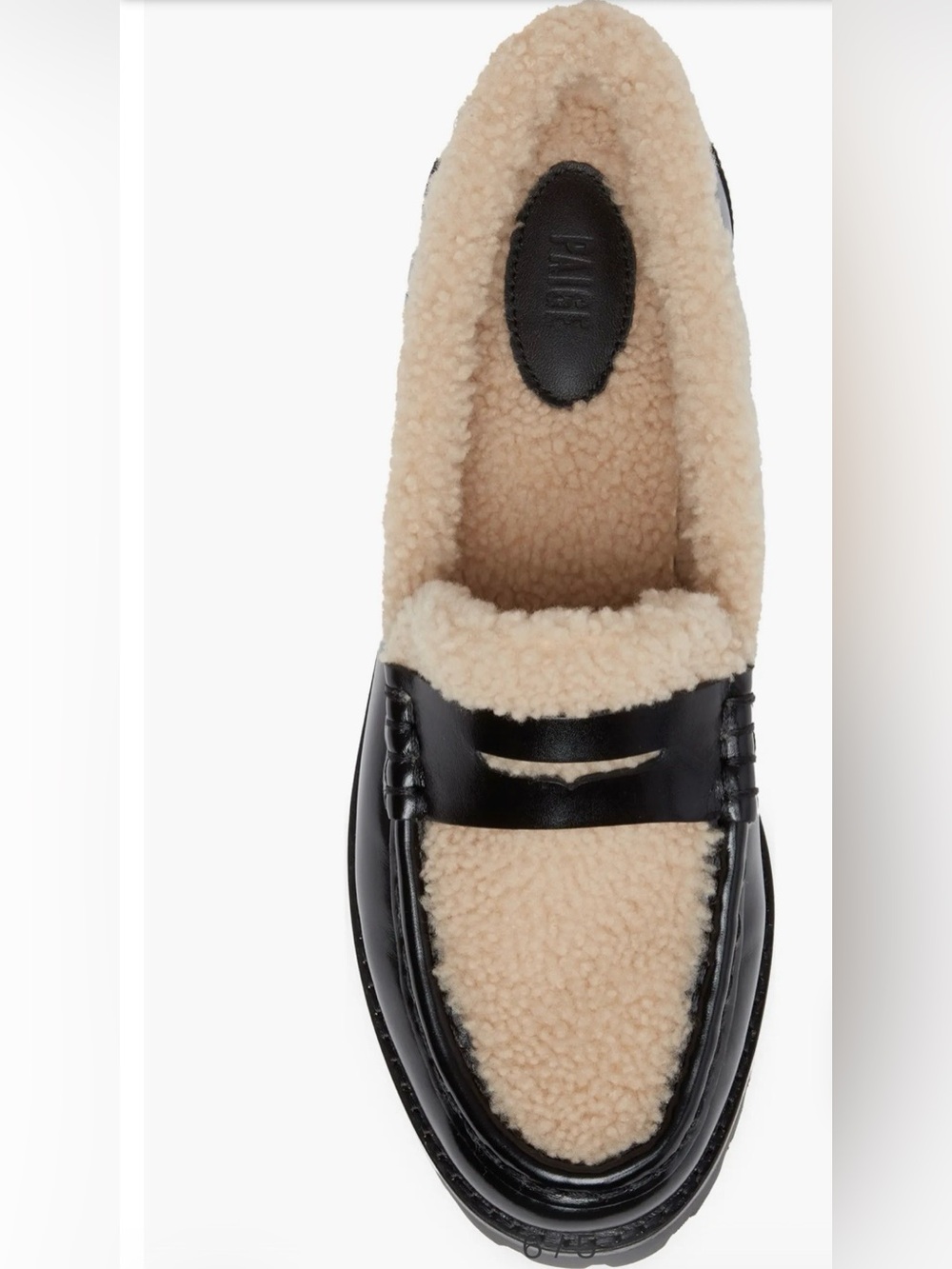 PAIGE Ellis Penny Loafers Black Leather Shearling Lined Lug Sole Slip-On Shoes - Picture 4 of 16